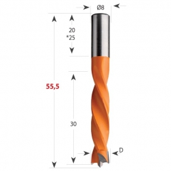 CMT 306 Vrták kolíkovací nepriechodzí S8 L55,5 HW - D6x30 S=8x20 L55,5 L