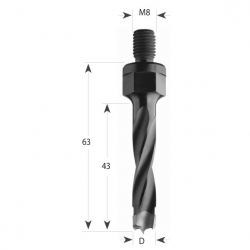 CMT Vrták kolíkovací so závitom S=M8 HW - D10x43 LB63 P