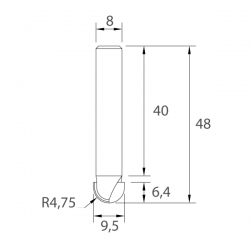 IGM M114 Čelná vypuklá fréza - R4,75 D9,5x6,4 L48 S=8 HW