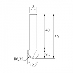 IGM M114 Čelná vypuklá fréza - R6,35 D12,7x9,5 L50 S=8 HW