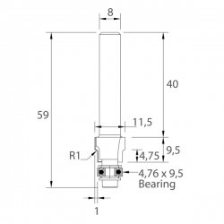 IGM M138 Zaoblovacia fréza vydutá - R1 D11,5x9,5 L59 S=8 HW