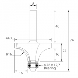 IGM M138 Zaoblovacia fréza vydutá - R16 D44,7x22 L74 S=8 HW